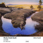 Rocky Creek South . Landscape painting. Australian landscape paintings by Chris Hundt. Top artist for quirky art & narrative art. One of the modern Australian female artists & Australian painters.
