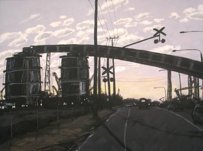 Industrial Landscape. Landscape painting. Australian landscape paintings by Chris Hundt. Top artist for quirky art 