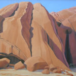 Rock Skirts--- Oil on Canvas. Desert Landscape painting. Australian landscape paintings by Chris Hundt. Top artist for quirky art & narrative art. One of the modern Australian female artists & Australian painters.